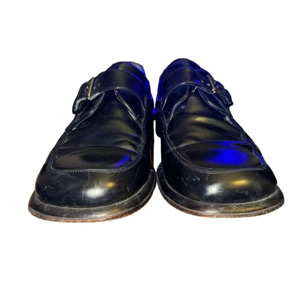 Mezlan Circo Dress Shoes Men's Size 10 M Black Leather Monk Strap Apron Toe